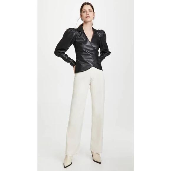 AJE. faux leather Idyllic Wrap Long sleeve Top in Color Black size 12 / Us 8 - Picture 2 of 16